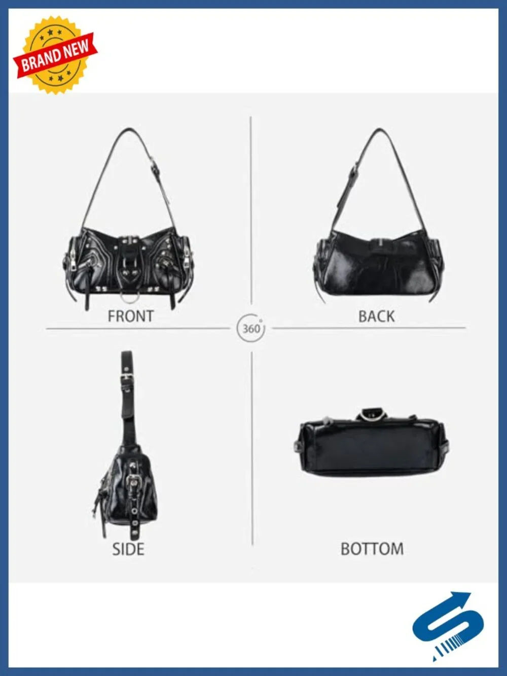 Y2k Small Studded Shoulder Bag with Side Pockets Faux Leather